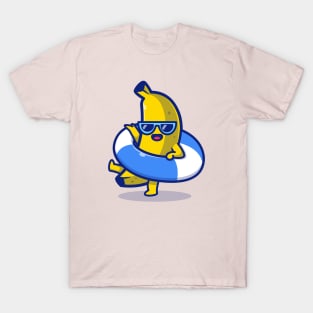 Cute Banana Wearing Balloon Cartoon T-Shirt